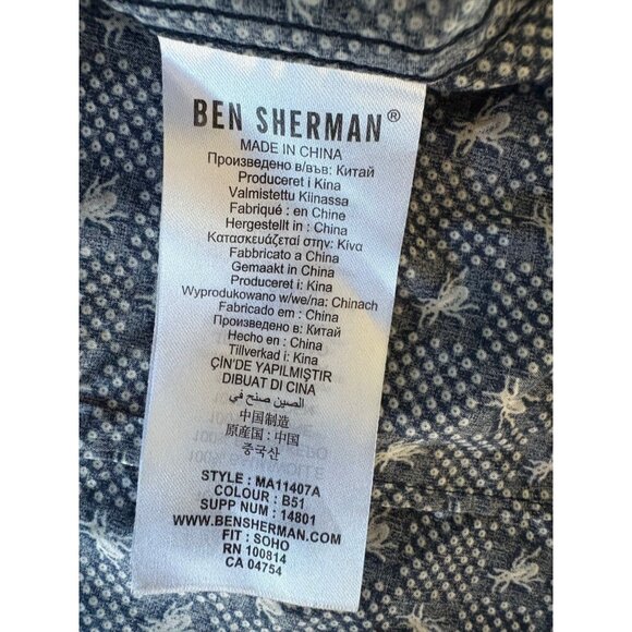 Ben Sherman Mens Novelty Print Beetles & Bugs Navy Button Down Size S - Picture 5 of 7